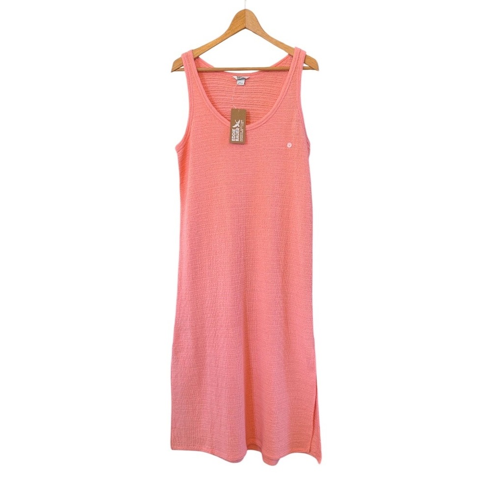 Eddie Bauer Wms Sleeveless NWT Slub L Pink Grapefruit Casual Travel Summer Dress